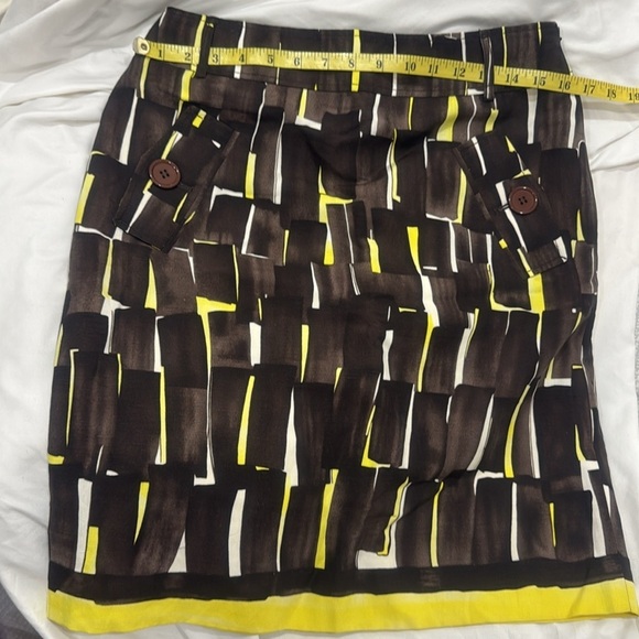 Eccoci brown yellow bold Geometric print Pencil Skirt two fake pockets size 6 - Picture 8 of 9
